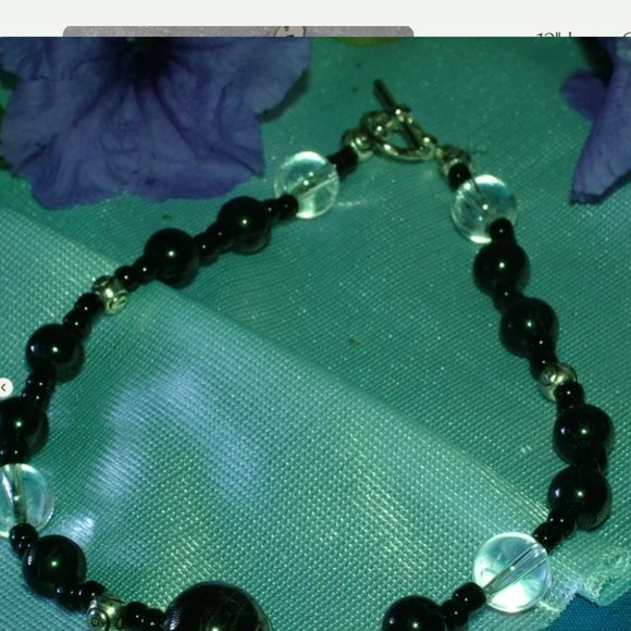 12" Long Garnet And Obsidian Anklet - Picture 5 of 7